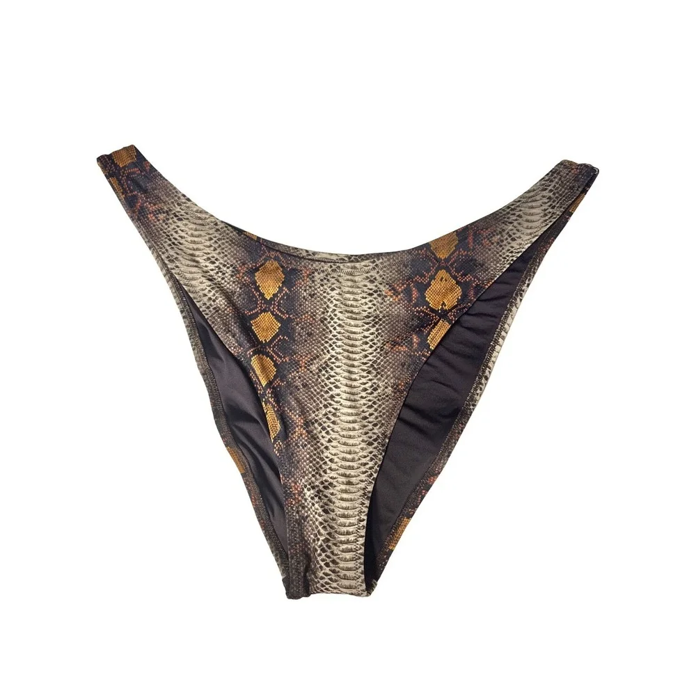 Skims High Leg Bikini Bottom Brown Desert Snake Print Swim Stretch Size 4X NWT